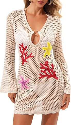 FAIRY SEASON Womens Crochet Beach Cover Up Dress Summer Bathing Suit Swimsuit Coverup Boho Hollow Out Vacation Outfit in Saudi Arabia
