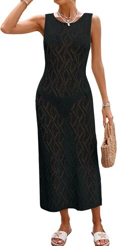 BreathSunny Womens Crochet Swimsuit Beach Cover Up 2026 U Neck Chic Mesh Knit Bathing Suit Swim Coverups Midi Dress in Saudi Arabia