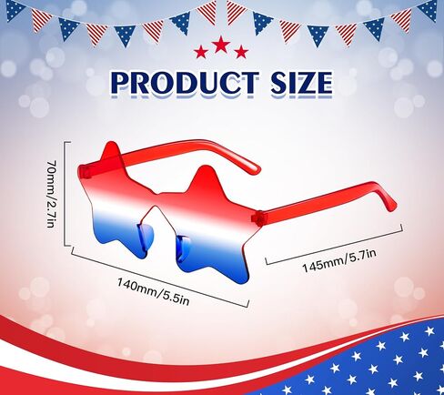 SUNOVELTIES 16/48 حزمة نظارات حفلات الرابع من يوليو على شكل نجمة بدون إطار نظارات وطنية ملونة للنساء/الرجال in Kuwait