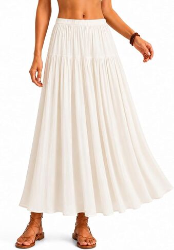 Women's Midi Skirt High Waisted Elastic Waist Layered Lined Flowy A Line Skirt with Subtle Iridescent Sheen Summer Skirts in Saudi Arabia