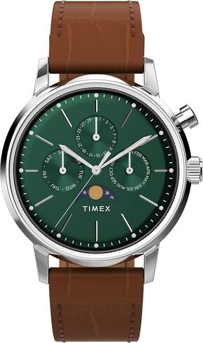 Timex Men's Marlin Moon Phase 40mm Watch - Brown Strap Green Dial Stainless Steel Case in Saudi Arabia