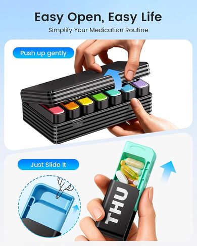 Daviky Pill Organizer 1 Time a Day, Drawer Style 7 Day Pill Case with Detachable Daily Boxes, Large Capacity Travel Pill Organizer for Vitamins, Fish Oil, Supplements, Color Coded in Saudi Arabia