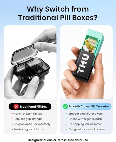 Daviky Pill Organizer 1 Time a Day, Drawer Style 7 Day Pill Case with Detachable Daily Boxes, Large Capacity Travel Pill Organizer for Vitamins, Fish Oil, Supplements, Color Coded in Saudi Arabia