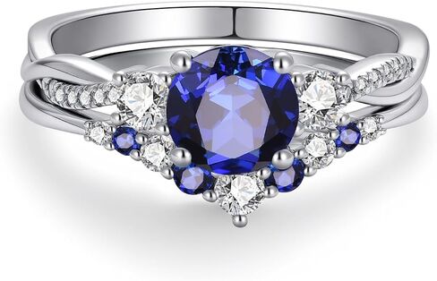 Sapphire Infinity Wedding Rings Set Sterling Silver Vintage Three Stones Bridal Sets for Women,18K White Gold Platinum Plated Created Sapphire Twisted Engagement Ring Set Gift for Anniversary Wedding in Saudi Arabia
