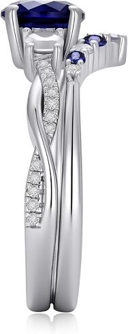 Sapphire Infinity Wedding Rings Set Sterling Silver Vintage Three Stones Bridal Sets for Women,18K White Gold Platinum Plated Created Sapphire Twisted Engagement Ring Set Gift for Anniversary Wedding in Saudi Arabia