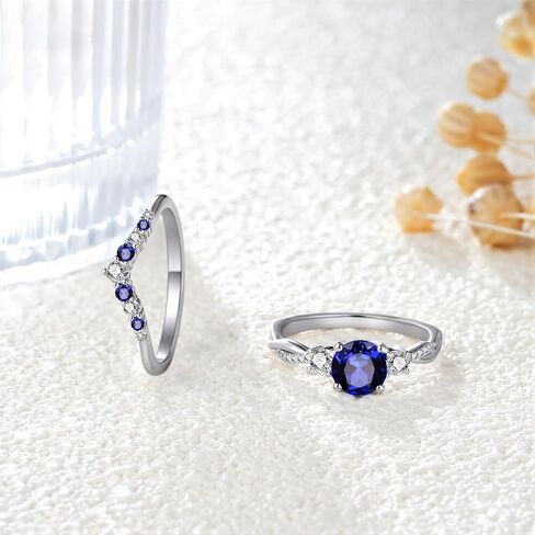 Sapphire Infinity Wedding Rings Set Sterling Silver Vintage Three Stones Bridal Sets for Women,18K White Gold Platinum Plated Created Sapphire Twisted Engagement Ring Set Gift for Anniversary Wedding in Saudi Arabia