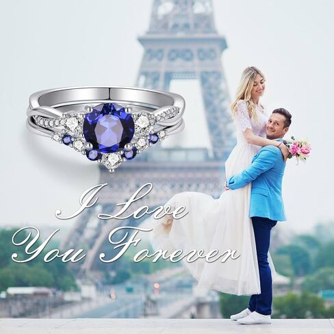 Sapphire Infinity Wedding Rings Set Sterling Silver Vintage Three Stones Bridal Sets for Women,18K White Gold Platinum Plated Created Sapphire Twisted Engagement Ring Set Gift for Anniversary Wedding in Saudi Arabia
