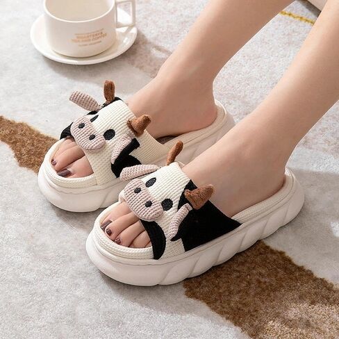 1 Pair Slippers Women Four Seasons Indoor Home Sandals And Slippers Cow Cartoon Funny Shoes （38-39 White in Kuwait