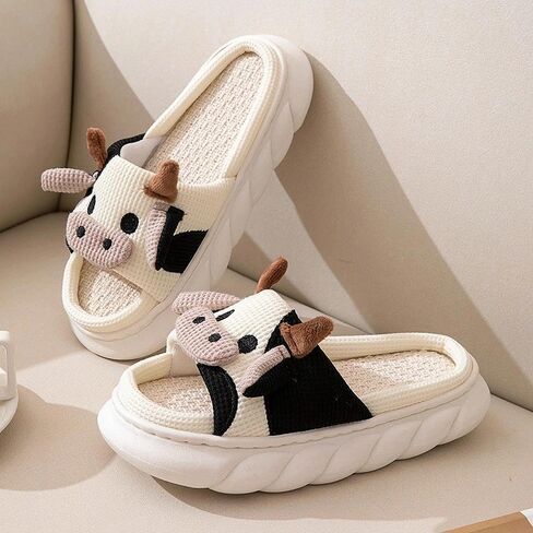 1 Pair Slippers Women Four Seasons Indoor Home Sandals And Slippers Cow Cartoon Funny Shoes （38-39 White in Kuwait