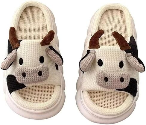 1 Pair Slippers Women Four Seasons Indoor Home Sandals And Slippers Cow Cartoon Funny Shoes （38-39 White in Kuwait