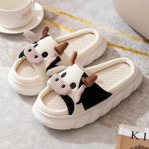 1 Pair Slippers Women Four Seasons Indoor Home Sandals And Slippers Cow Cartoon Funny Shoes （38-39 White in Kuwait