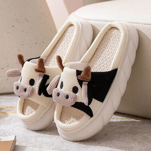 1 Pair Slippers Women Four Seasons Indoor Home Sandals And Slippers Cow Cartoon Funny Shoes （38-39 White in Kuwait