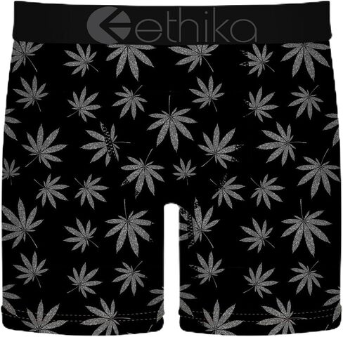 Ethika Men's Mid Boxer Brief, Extended Length, 4-Way Stretch with Signature Waistband - Spot Me(BLK,S) in Kuwait