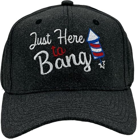 Just Here to Bang Hat Funny Sarcastic Fourth of July Novelty Baseball Cap Funny Hats Patriotic Cool Sarcastic Novelty Caps for Men Black - Standard in Kuwait