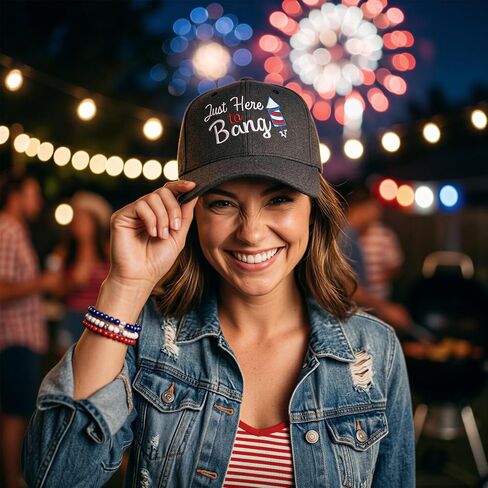 Just Here to Bang Hat Funny Sarcastic Fourth of July Novelty Baseball Cap Funny Hats Patriotic Cool Sarcastic Novelty Caps for Men Black - Standard in Kuwait
