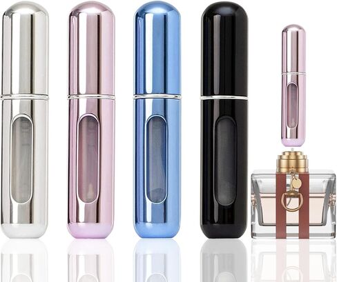 opasyo 4 Pcs Mini Perfume Atomizer Refillable Bottle, 5ml Portable Bottom Fill Scent Dispenser, Leak-Proof Cologne Travel Spray Pump for Purse & Luggage (Silver/Pink/Blue/Black) in Saudi Arabia