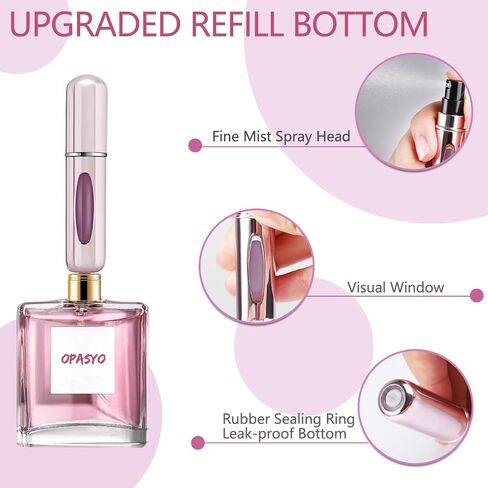 opasyo 4 Pcs Mini Perfume Atomizer Refillable Bottle, 5ml Portable Bottom Fill Scent Dispenser, Leak-Proof Cologne Travel Spray Pump for Purse & Luggage (Silver/Pink/Blue/Black) in Saudi Arabia