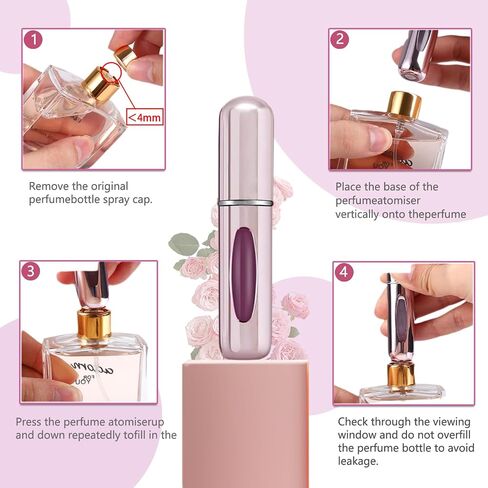 opasyo 4 Pcs Mini Perfume Atomizer Refillable Bottle, 5ml Portable Bottom Fill Scent Dispenser, Leak-Proof Cologne Travel Spray Pump for Purse & Luggage (Silver/Pink/Blue/Black) in Saudi Arabia