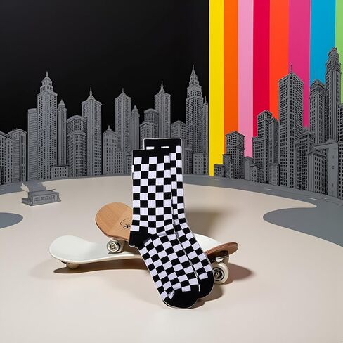 1 زوج موضة Harajuku اتجاهات الشطرنج الجوارب هندسية متقلب الجوارب الهيب هوب القطن للجنسين طباعة سكيت Soks in Kuwait