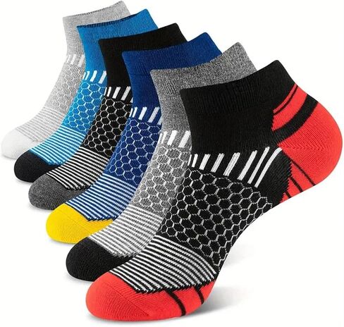 Men's 6-Pack Ankle Sports Socks - Breathable Mesh Cushioned Athletic Socks (Multi-Pattern) in Kuwait