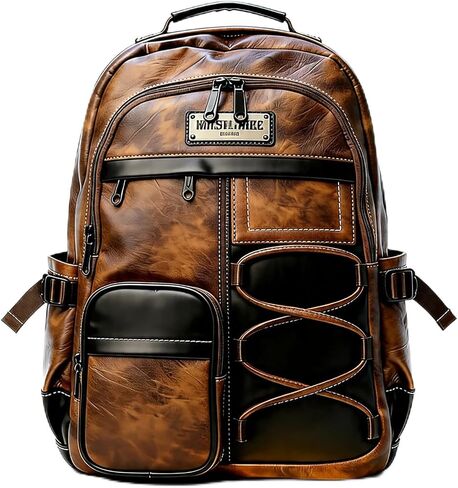 CHAO RAN Leather Laptop Backpack for Men | 17" Laptop Compartment | Water-Resistant Travel & Business & College Work Rucksack | Brown in Saudi Arabia