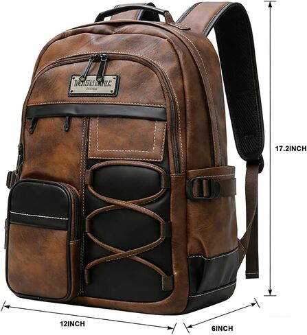 CHAO RAN Leather Laptop Backpack for Men | 17" Laptop Compartment | Water-Resistant Travel & Business & College Work Rucksack | Brown in Saudi Arabia
