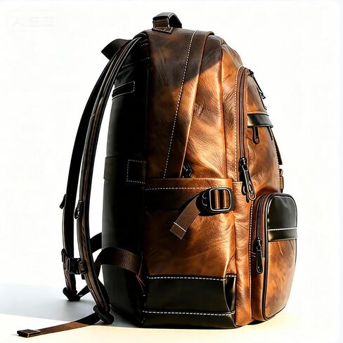 CHAO RAN Leather Laptop Backpack for Men | 17" Laptop Compartment | Water-Resistant Travel & Business & College Work Rucksack | Brown in Saudi Arabia