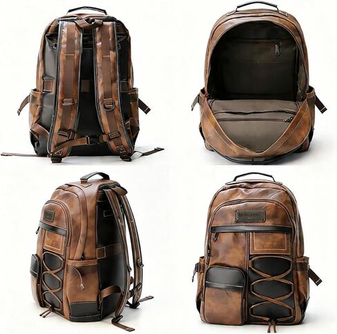 CHAO RAN Leather Laptop Backpack for Men | 17" Laptop Compartment | Water-Resistant Travel & Business & College Work Rucksack | Brown in Saudi Arabia