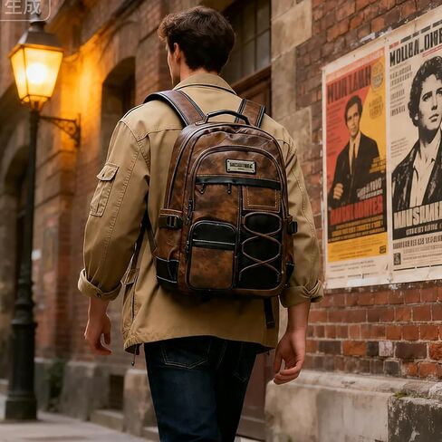 CHAO RAN Leather Laptop Backpack for Men | 17" Laptop Compartment | Water-Resistant Travel & Business & College Work Rucksack | Brown in Saudi Arabia