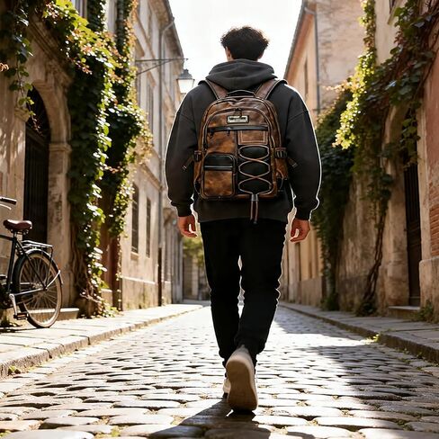 CHAO RAN Leather Laptop Backpack for Men | 17" Laptop Compartment | Water-Resistant Travel & Business & College Work Rucksack | Brown in Saudi Arabia