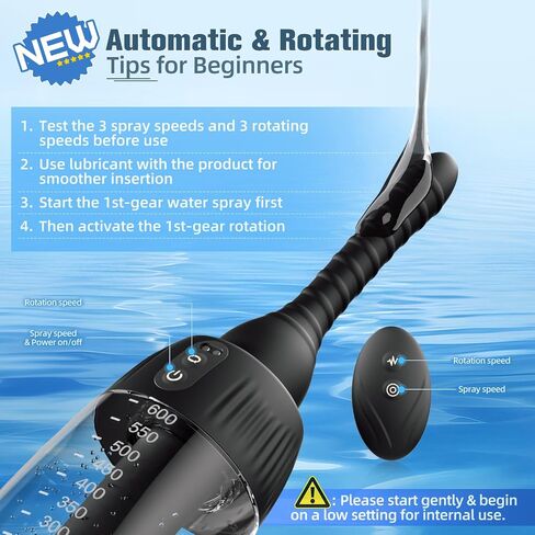 Automatic Anal Douche Rotating Enema - 20oz/600ml Douches for Men and Women, 360° Deep Cleansing Enemas for Colon Cleanse Men, 3 Adjustable Water Speeds & 3 Rotating Speeds, Remote Control Enema Kit in Saudi Arabia