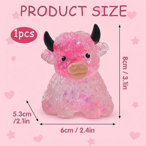 Highland Cow Squishies, Cow Squishies Stress Relief Tool with Glitter Details, Slow-Rising Fidget Ball for Anxiety Management, Portable Pink Desk Decor for Cow Lovers and Collectors in Saudi Arabia