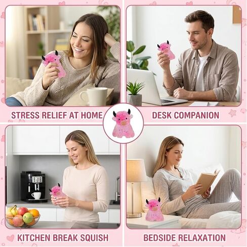 Highland Cow Squishies, Cow Squishies Stress Relief Tool with Glitter Details, Slow-Rising Fidget Ball for Anxiety Management, Portable Pink Desk Decor for Cow Lovers and Collectors in Saudi Arabia