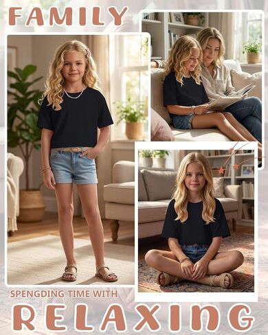 Girls Crop Tops Oversized Short Sleeve Shirts Tween Kids Drop Shoulder Athletic Shirts Crewneck Summer Basic Tees in Saudi Arabia