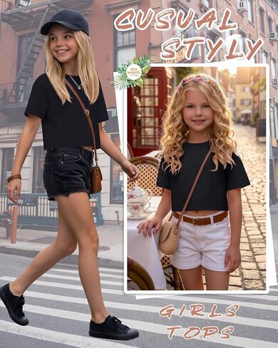 Girls Crop Tops Oversized Short Sleeve Shirts Tween Kids Drop Shoulder Athletic Shirts Crewneck Summer Basic Tees in Saudi Arabia