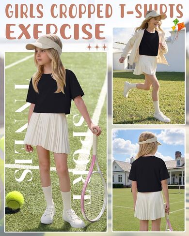Girls Crop Tops Oversized Short Sleeve Shirts Tween Kids Drop Shoulder Athletic Shirts Crewneck Summer Basic Tees in Saudi Arabia