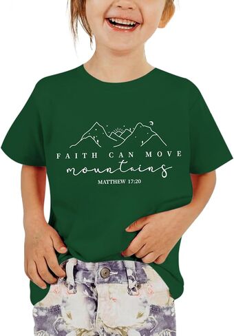 Girls Christian Shirts Faith Can Move Mountains T Shirt Kid Faith Based Inspirational Tshirts Bible Verse Summer Top in Saudi Arabia