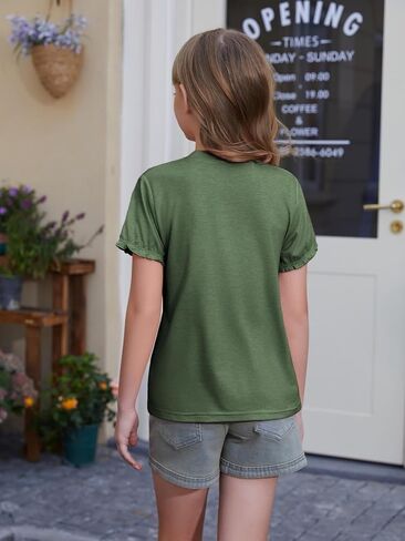 ZDC Girls Ruffle Short Sleeve T Shirt Summer Casual Crew Neck Tops Loose Fit Basic Tees in Saudi Arabia