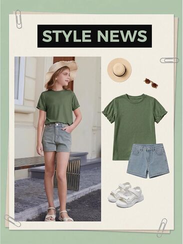 ZDC Girls Ruffle Short Sleeve T Shirt Summer Casual Crew Neck Tops Loose Fit Basic Tees in Saudi Arabia