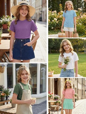 ZDC Girls Ruffle Short Sleeve T Shirt Summer Casual Crew Neck Tops Loose Fit Basic Tees in Saudi Arabia