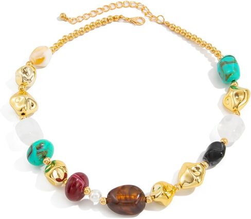 Colorful Chunky Beaded Necklace for Women Boho Irregular Resin Statement Necklace Adjustable Choker Necklace Trendy Resin Jewelry for Women in Saudi Arabia