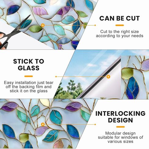 Rainbow One Way Window Privacy Film, UV Heat Blocking Stained Glass Window Tint Static Cling Non-Adhesive for Home Office 17.5" x 78.7" in Saudi Arabia