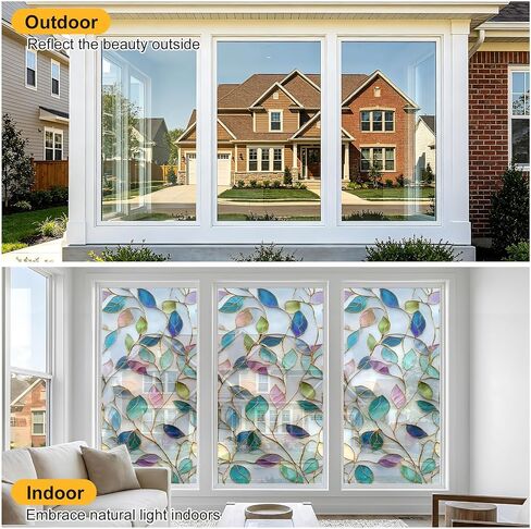 Rainbow One Way Window Privacy Film, UV Heat Blocking Stained Glass Window Tint Static Cling Non-Adhesive for Home Office 17.5" x 78.7" in Saudi Arabia