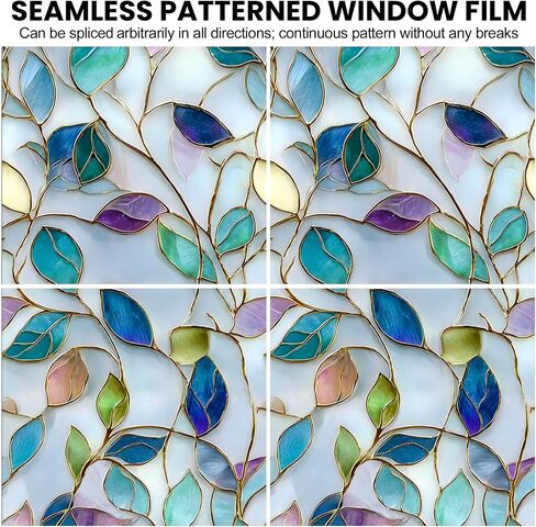 Rainbow One Way Window Privacy Film, UV Heat Blocking Stained Glass Window Tint Static Cling Non-Adhesive for Home Office 17.5" x 78.7" in Saudi Arabia
