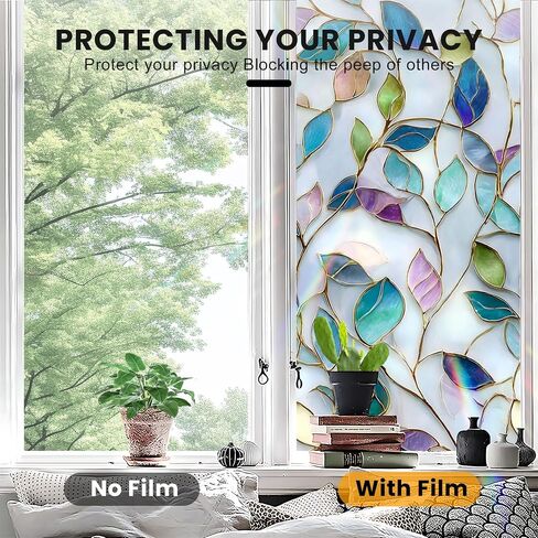 Rainbow One Way Window Privacy Film, UV Heat Blocking Stained Glass Window Tint Static Cling Non-Adhesive for Home Office 17.5" x 78.7" in Saudi Arabia