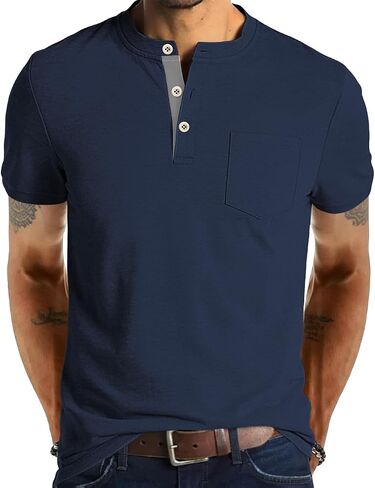 Men's Henley Shirts Short Sleeve Button T-Shirts Casual Summer Classic Pocket Tee Top in Saudi Arabia