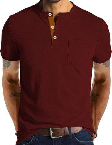 Men's Henley Shirts Short Sleeve Button T-Shirts Casual Summer Classic Pocket Tee Top in Kuwait