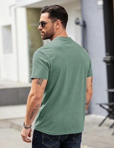 Men's Henley Shirts Short Sleeve Button T-Shirts Casual Summer Classic Pocket Tee Top in Kuwait