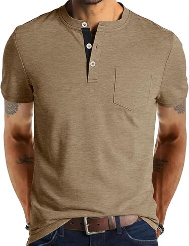 Men's Henley Shirts Short Sleeve Button T-Shirts Casual Summer Classic Pocket Tee Top in Kuwait