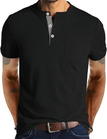 Men's Henley Shirts Short Sleeve Button T-Shirts Casual Summer Classic Pocket Tee Top in Kuwait